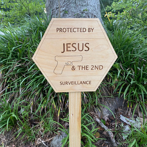 Protected By Jesus & The 2nd Pistol Lawn Sign