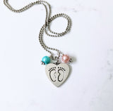 Baby Footprints Heart Necklace - You Choose Bead Color