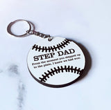 Step Dad or Bonus Dad Baseball Keychain