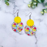 Yellow & Pink Flowers Dangle Earrings