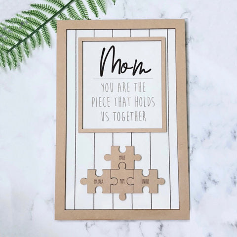 Custom Kids Names Engraved Puzzle Pieces Frame for Mom