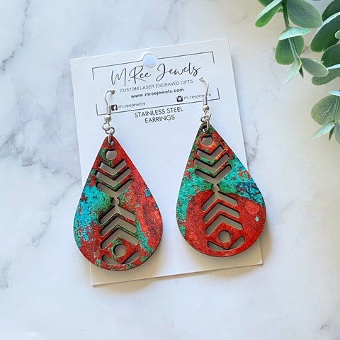 Aztec Teardrop Dangle Earrings
